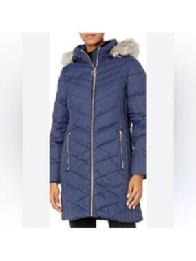 Anne Klein Winter Down Filled Classic Minimalist Puffer Jacket Coat Medium